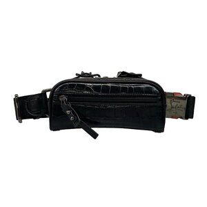 Auth CHRISTIAN LOUBOUTIN blaster 1215059 Black Red Leather Rubber - Bum Bag